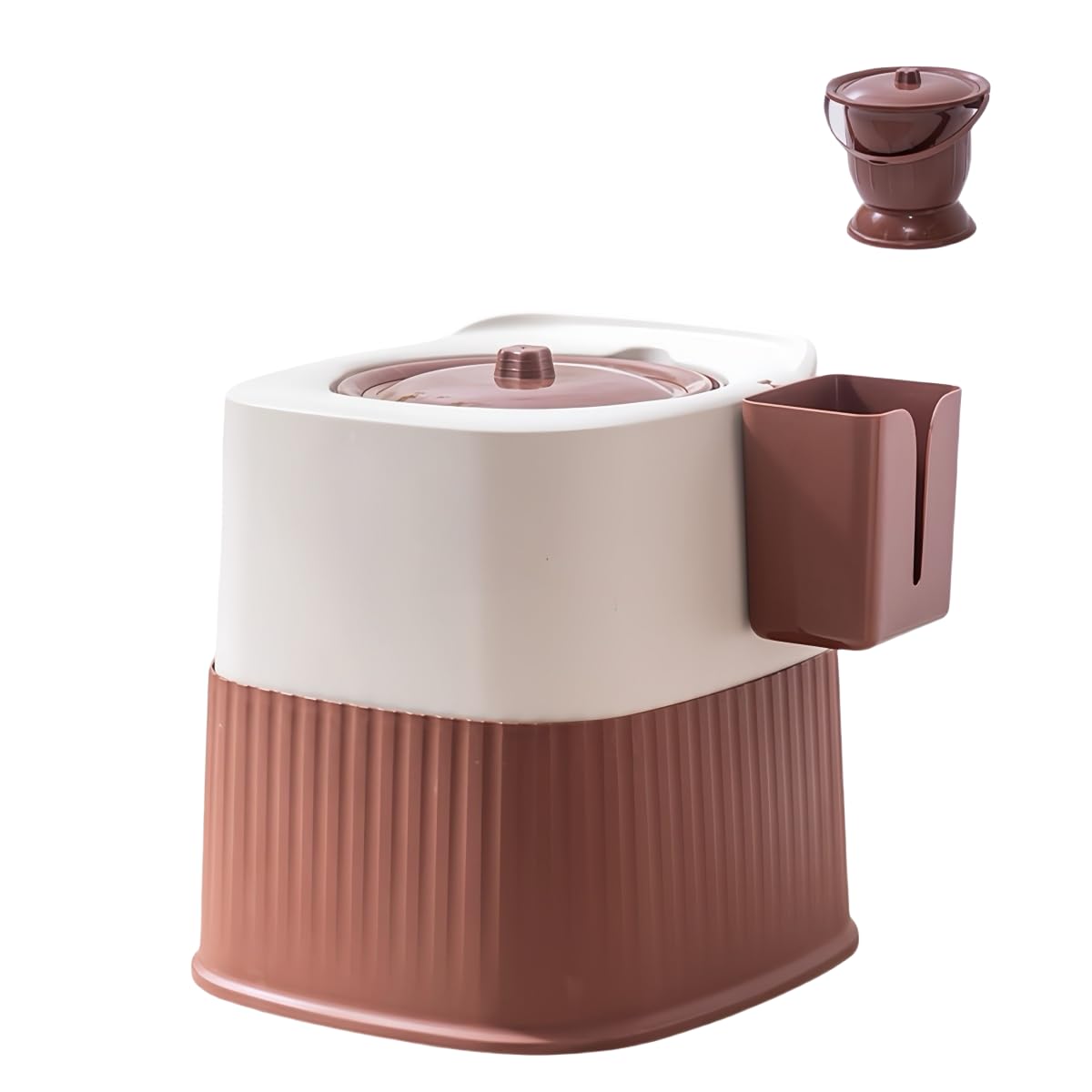 RVTENRIO Non-Slip Portable Toilet, Suitable for Motorhome Travel, Outdoor Camping, and Bedside use for Those with Limited Mobility. Includes complimentary Cleaning Bucket with lid (Brown)