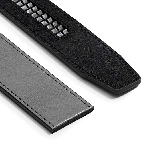 SlideBelts Men's Classic Belt with Premium Buckle (Grey Leather with Bar-Striped Buckle (Vegan), One Size)4