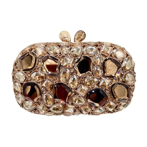 QMLGB Stylish Women Crystal Evening Clutch Diamonds Handbag Rhinestone Clutch Bridal Purse for Cocktail Prom Party, Gold