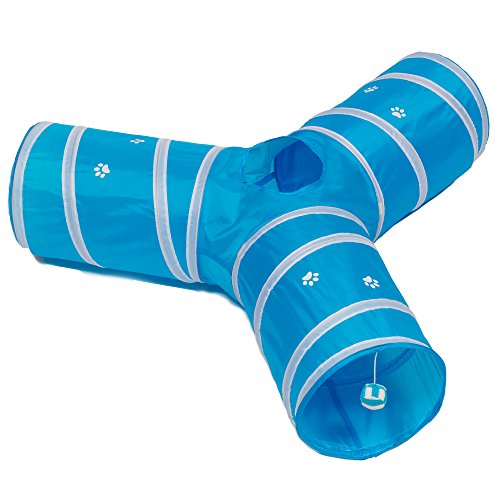 Prosper Pet Cat Tunnel - Collapsible 3 Way Play Toy - Tube Fun for Rabbits, Kittens, and Dogs - Aqua