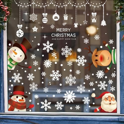 Garma Christmas Snowflakes Window Decorations - 8 Sheets Clings Decal Stickers Ornaments Santa Claus Reindeer Snowman Decals for Xmas Frozen Theme Party Supplies