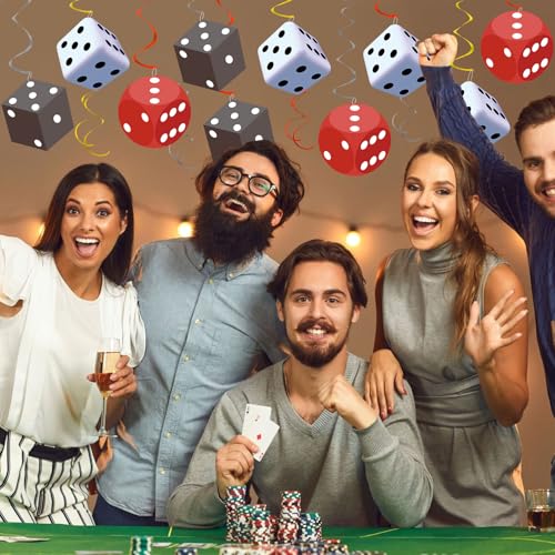 Image of 58PCS Casino Theme Hanging Swirls Decorations Casino Dice Hanging Swirls Supplies for Casino Theme Party Decorations Casino Night Party Decorations Poker Party Decor Game Night Decor(Red, White, Gray)