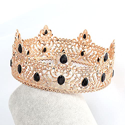 Herrenkronen aus Metall für Erwachsene und Herren, Geburtstag, Abschlussball, Heimkehr, Party, Krone für Cosplay, Hochzeit, Geburtstag, Heimkehr, Abschlussball, Party (Gold mit schwarzem Stein)