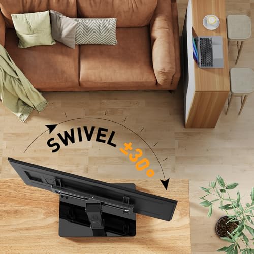Image of Perlegear Universal Swivel TV Stand with Power Outlet for 34-65 inch TVs | Tilt, 6 height adjustments, stable tempered glass base, security locks, cable management, 88 lbs max load, max VESA 400x400mm