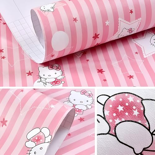 Image of FOKRIM Peppy Pink Wallpaper for Walls Sticker 45x300cm 14-sqft - Peel and Stick Removable Self Adhesive Waterproof Wall Paper for Home Kids Room Play Room
