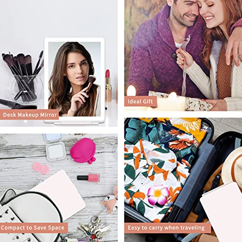 Travel Makeup Mirror With 10X Magnifying Mirror, Vanity Mirror With 80 Led Lights, 3 Colors Light Portable Beauty Mirror, Rechargeable Folding Tabletop Cosmetic Mirror With Touch Screen Dimming(White) #TOP6