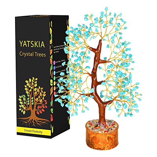YATSKIA Turquoise Crystal Bonsai Tree Sculpture, Handmade 7 Chakra Healing