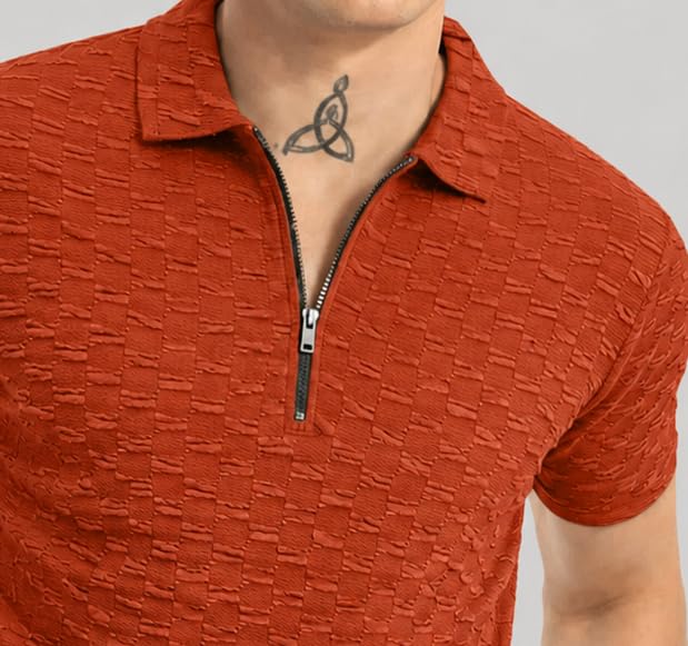 Image of Preneum Men's Solid Polycotton T-Shirt | Collared Neck | Half Sleeve | Regular Fit | Everyday Casual Wear (Available in Plus Sizes)
