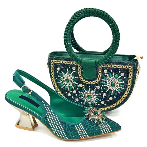 Womens Gold Italian Evening Shoes and Bag Set Rhinestone Wedding Party Pumps Luxury Bridal Satin Clutch Purse Bag - Main Image