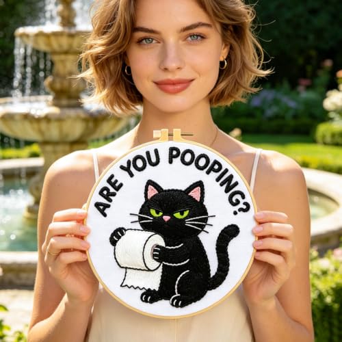 Image of BEUNITONE 4 Pack Beginner Embroidery Kit for Adults, Funny Animal Pre-Stamped Pattern Needlepoint Kits with Hoop, Tools & Instruction, 7.9 inchx7.9 inch Hand Embroidery Kits for Fabric and Home Decor
