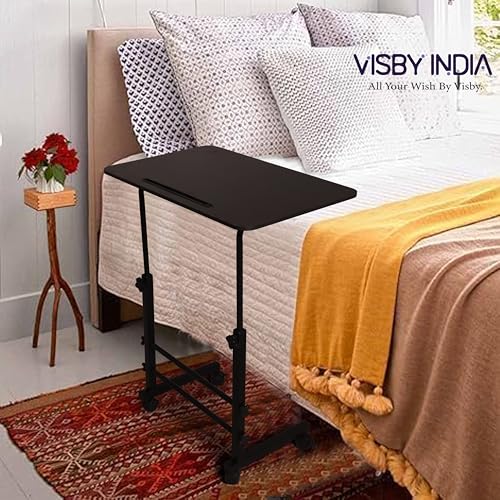 Image of VISBY INDIA Wooden Multipurpose Adjustable Height Table with Wheels for Work from Home, Study, Office and Bedroom (A1)