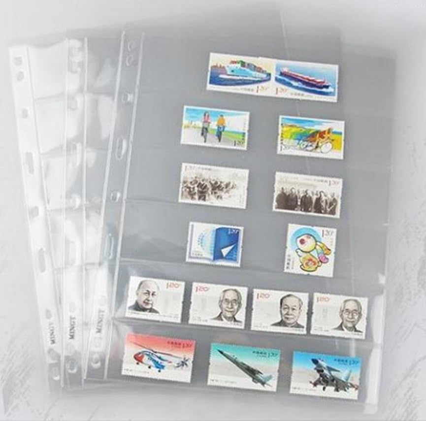 Luminexia Páginas de Sellos de coleccionista,Alta Transparencia,página Interior estándar de una Sola Cara de Hojas Sueltas de Nueve Agujeros,20 páginas,6 Filas,Adecuado para Sellos pequeños