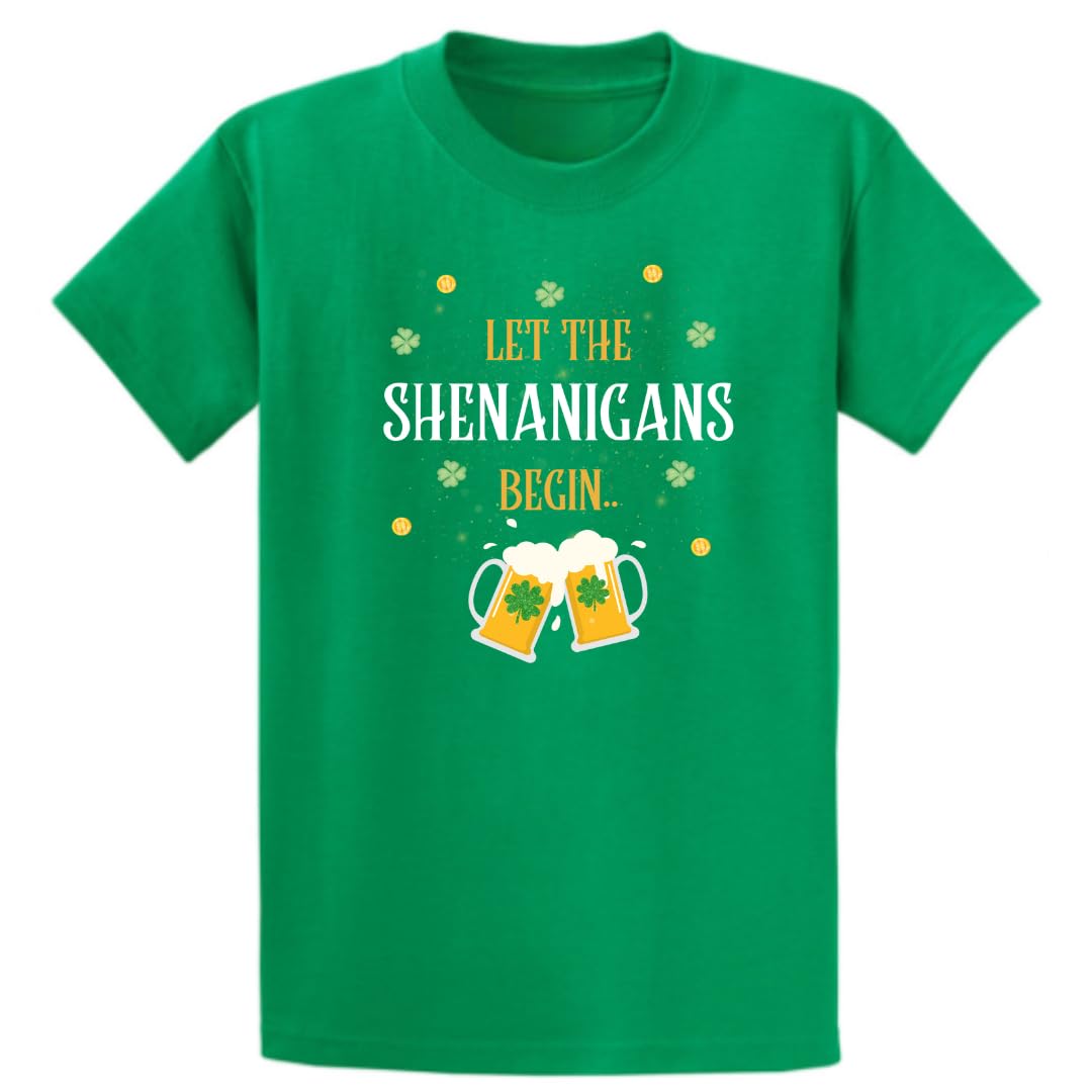 Second Ave Men's Adult's Unisex Let The Shenanigans Begin Irish Celebration Green T-Shirt T Shirt