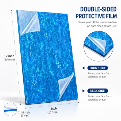 Image of TOEPODO Pearl Cast Acrylic Sheets Pearlescent Glitter Acrylic Sheet 1 /8 Thickness Acrylic Sheets for Laser Cutting for Art Design DIY Crafts /Home Deco (3, Blue, 8x12 Inch)