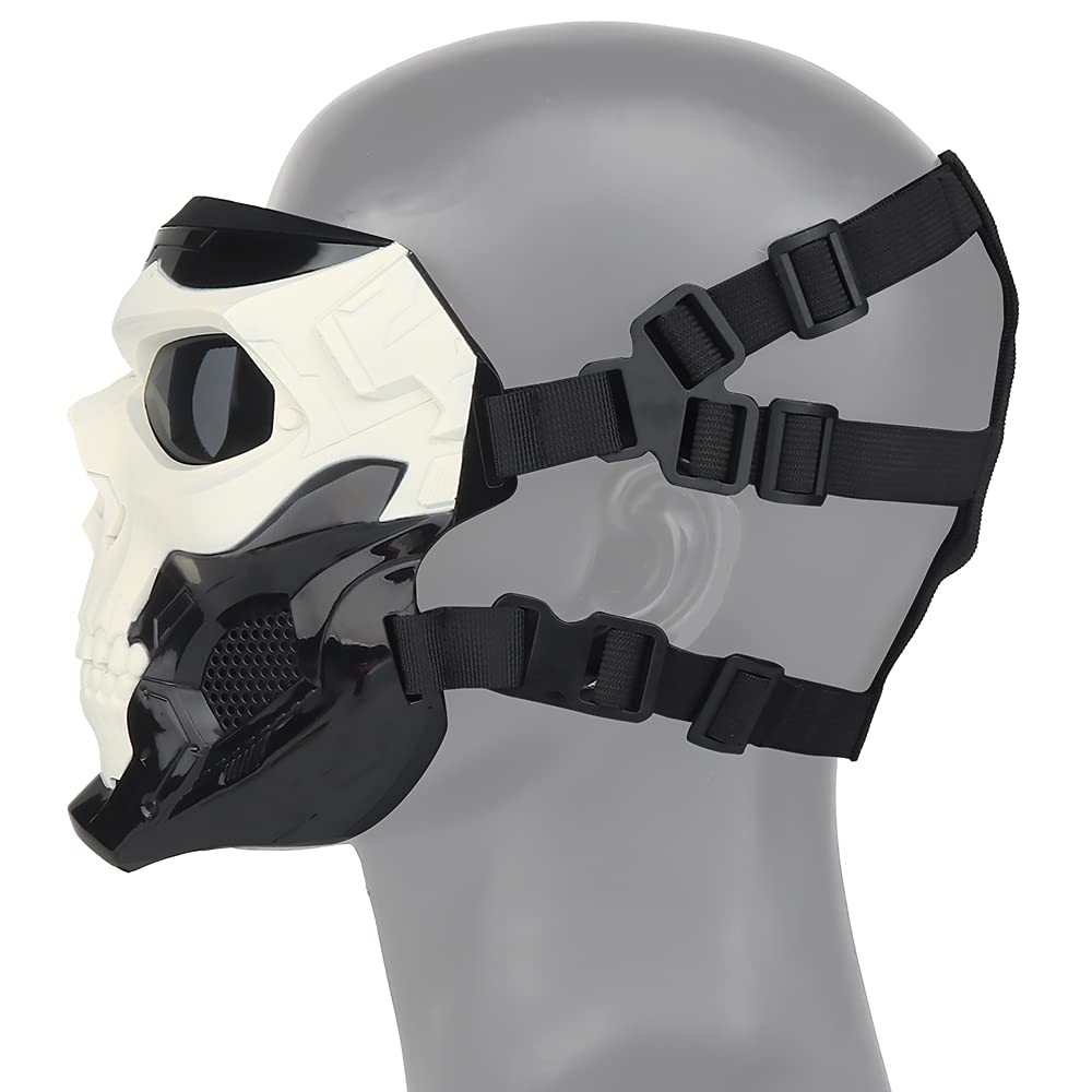OAREA Halloween Mask Full Face Skull Skeleton Masks with Goggle for Cosplay Movie Props Masquerade Party (Color : BK+White) - Image 4