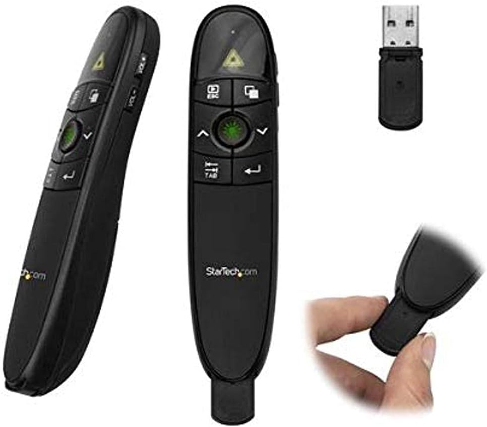 Wireless Presentation Remote, Green Laser, 27m/90ft, USB