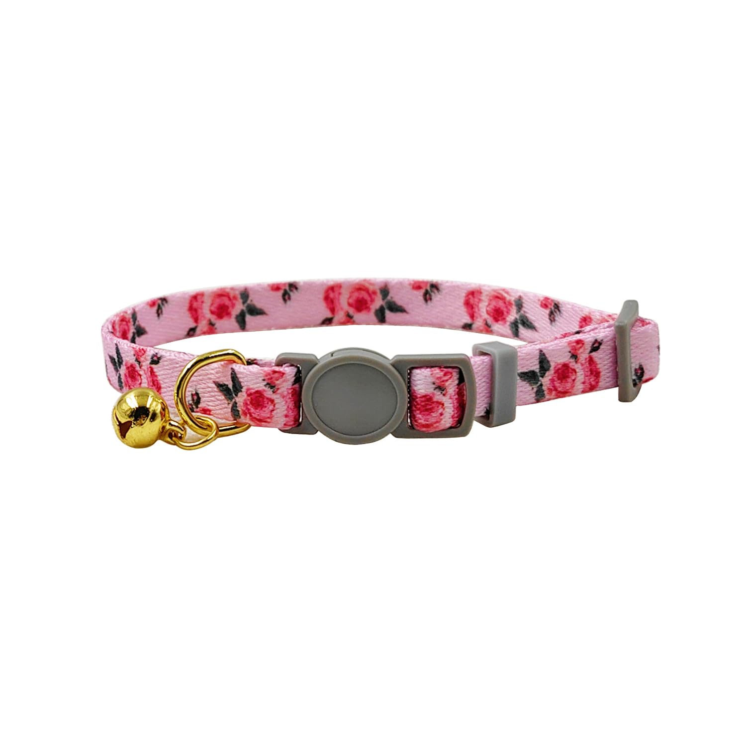 Olahibi Breakaway Cat Collar, Floral Pattern, Safe Release Buckle, Clear Bell, Polyester Material, for Adult Cats.(Pink Rose)