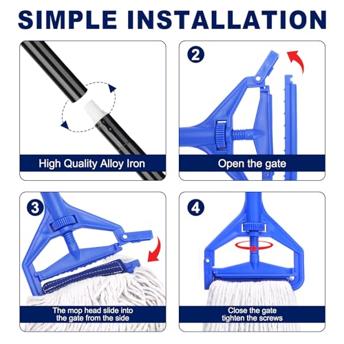 Kefanta 60 Inch Mop Handle Commercial Heavy Duty,Industrial Metal Mop Stick Replacement Quick Change,Wet Mop Head Replacement Holder For Floor Cleaning,3 Pack thumb #6