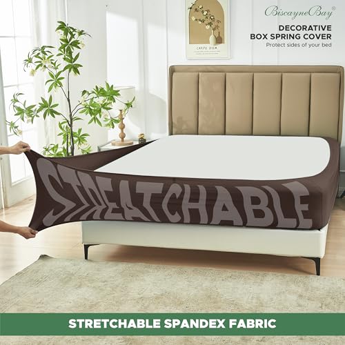 image for Biscaynebay Decorative Box Spring Cover Queen Size, Brown Jersey Luxur