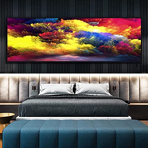 Peinture abstraite salon : solution déco murale jaune 40x100 cm pour grand mur nu