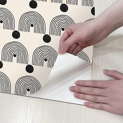 SKYSUKEY Boho Wallpaper Black and White Peel and Stick Wallpaper Minimalist Geometric Rainbow Removable Wallpaper Vinyl Large Self Adhesive Wall Paper for Bathroom Bedroom Boho Decor 137.8"x98.4"