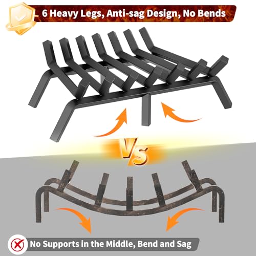 ZHNSYDN Fireplace Grate 21 Inch, Solid Steel Heavy Duty Fireplace Log Holder with 6 Support Legs, Firewood Burning Rack for Indoor Fireplace Outdoor In-ground Firepit - Thumbnail 4