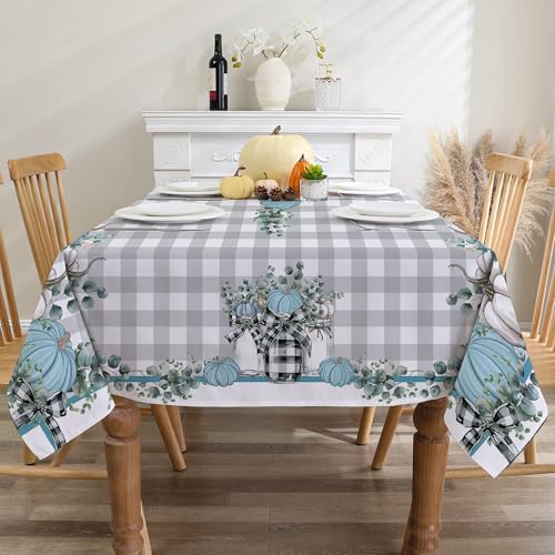 Cusugbaso Fall Tablecloth 60X84 Inch Rectangle - Eucalyptus Blue Pumpkins Fall Decor For Home thumb #2