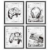 Retro Video Game Gaming Poster Prints for Home Boys Room Playroom Decor,Black And White Video Game Decorations Prints Wall Art Unframed 4pcs 8x10inches,Gift for Gamer Boys Gaming Love (8×10 inc)