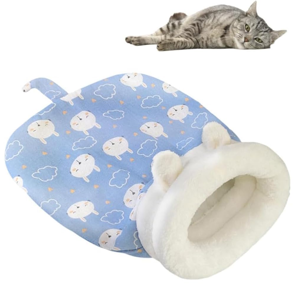 اتدورو كيس نوم للقطط، كيس نوم للقطط في الاماكن المغلقة، كيس نوم للحيوانات الاليفة في الشتاء، دافئ 360 درجة من القطيفة الناعمة شبه المغلقة، سرير كبير للقطط والحيوانات الاليفة (مقاس واحد)