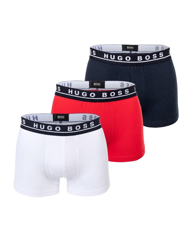 Boss Men's Blue/White/Red Hugo 3 Pack Boxer Briefs Trunks Underwear Set 50492302 Trunk 3P Co/El (As8, Alpha, X_l, Regular, Regular)