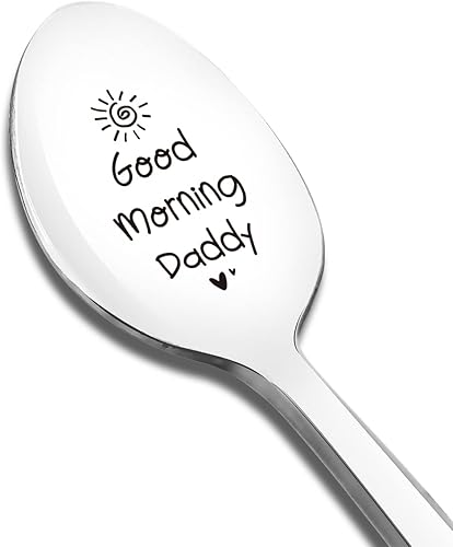 Cuchara grabada con texto en inglés "Good Morning Daddy", regalo divertido para papá, helado, té, café, cereales, cuchara, regalos para Acción de