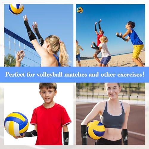 1 Paar Volleyball Armschoner Jugend,Volleyball Unterarmschutz Zubehör für Sport Armstulpen,Anti-Rutsch Volleyball Unterarme Schutzpolsterung mit Schutzpolster Daumenloch,für Kinder Train (Schwarz)