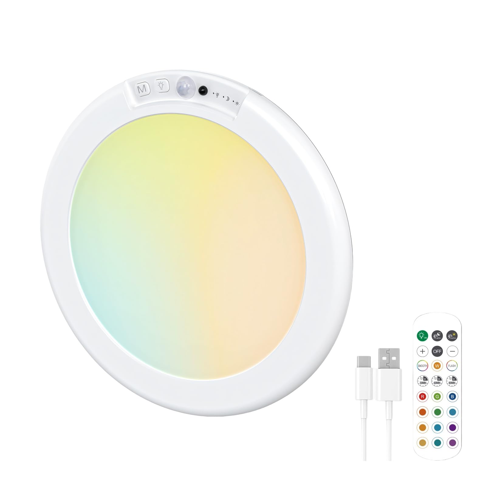 Nucelit Rechargeable Motion Sensors Ceiling Light with Remote Control Ceiling Lamp for Bedroom Living Room Battery Operated LED Lamp Timer Function Portable Fixture Human Body Detection