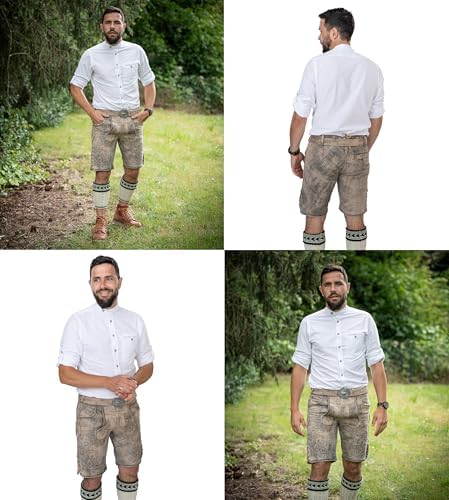 Schöneberger Trachten Couture Korte leren herenbroek met bretels, traditionele Beierse klederdrachtbroek voor Oktoberfest van origineel nubuckleer, bruin, 46 Schöneberger Trachten Couture Korte leren herenbroek met bretels, traditionele Beierse klederdrachtbroek voor Oktoberfest van origineel nubuckleer, bruin, 46