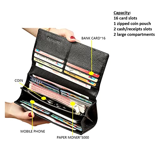 Aslana Genuine Leather Wallet for Women, RFID Blocking Floral Hand Painted Embossed Large Capacity Clutch Purse (Colorful Dragonfly)4