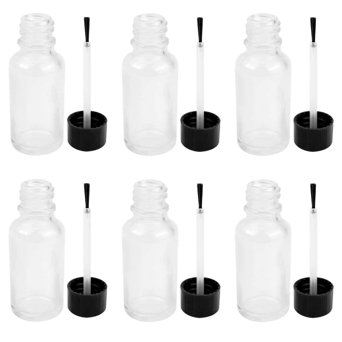 Botella de esmalte de uñas vacía de vidrio de 20 ml con pincel para retoques pack de 6 unidades