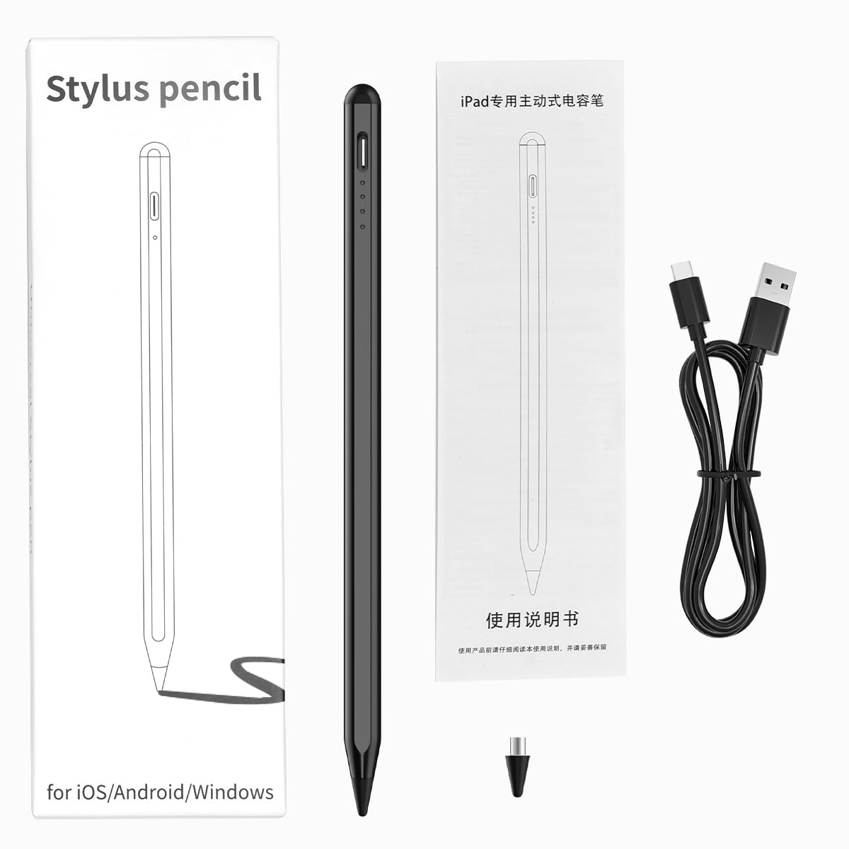 AICase Penna capacitiva, 2 in 1, pennino capacitivo, 1,45 mm, pennino capacitivo universale, ad alta precisione, compatibile con smartphone, tablet, Apple iPhone/iPad, nero