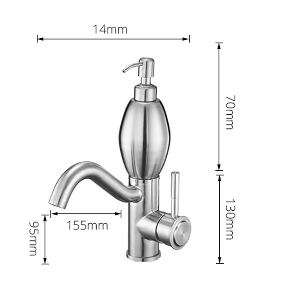 Creativo Rubinetto Lavabo Bagno con Acqua Calda e Fredda 304 Acciaio Inossidabile Nichel Spazzolato Montato Sul Ponte Rubinetti per Lavandini Bagno con Distributore di Sapone per Hotel, Cucina,B