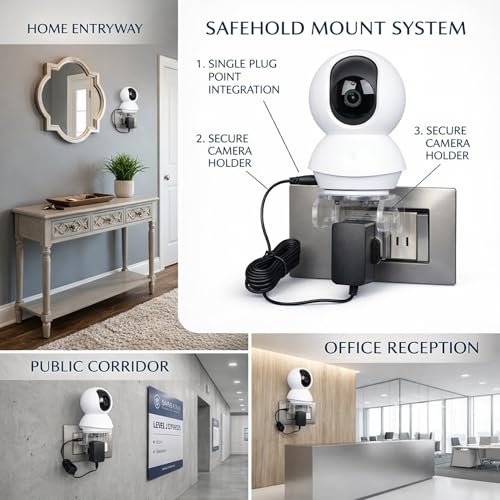 Image of Smart Security Camera Mount with Plug Holder, No Drill Wall Outlet Mount Stand for Indoor CCTV Cameras, Cable Management, Secure Plug-in Holder for Home, Office & Entryway