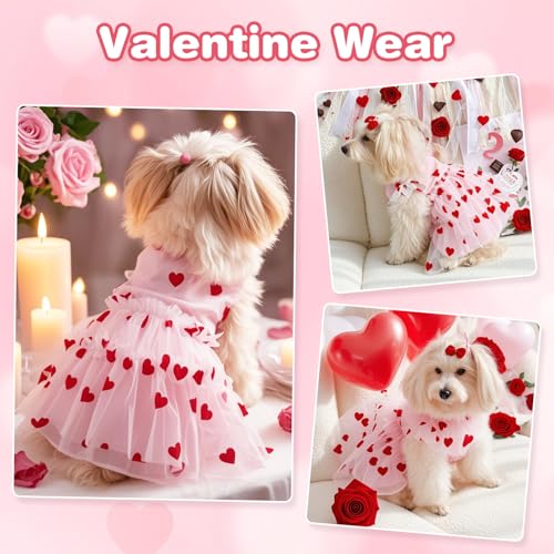 Yaopelky Niedliches Hundekleid, Prinzessinnen-Herz, Blume, Haustierkleidung für Katzen, kleine, mittelgroße Hunde, atmungsaktiv, Welpen, Tüllkleid, Haustier-Outfit für Yorkie, Teddy, Chihuahua,
