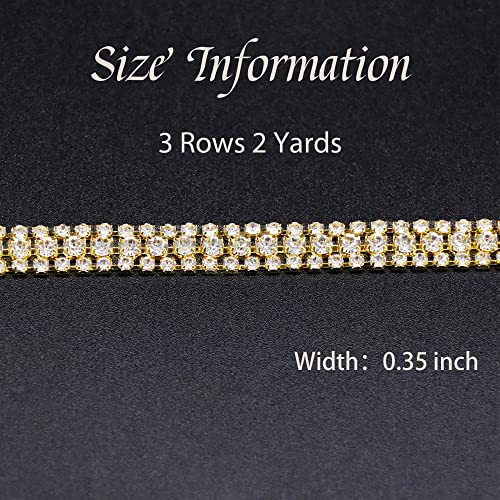 Jegoyer 3 Rows 2 Yards Crystal Rhinestone Trim Close Chain, Diamond Rhinestone Banding Applique For Diy Decoration And Bridal Embellishments, Ideal For Wedding Party Clothing (Silver-Gilded) #TOP1