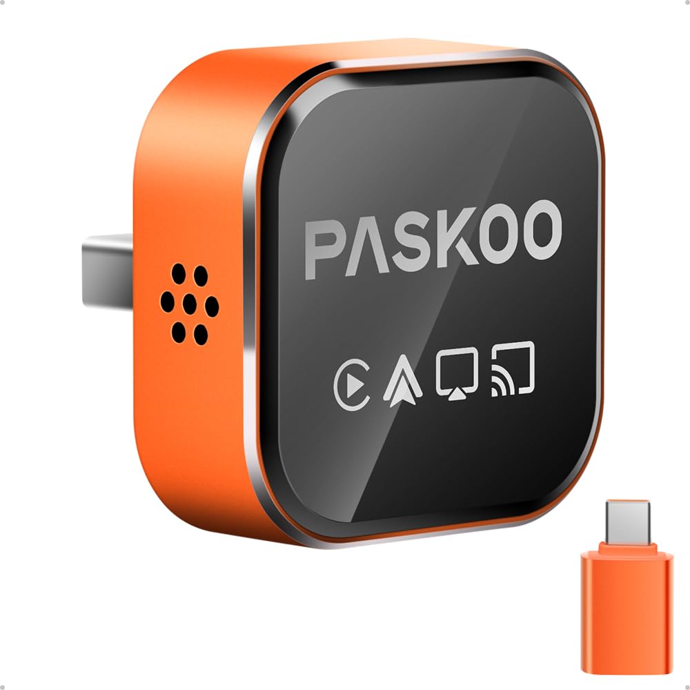 PASKOO Wireless CarPlay Adapter for Apple iPhone & Android Phones, Multi-User Seamless Co…