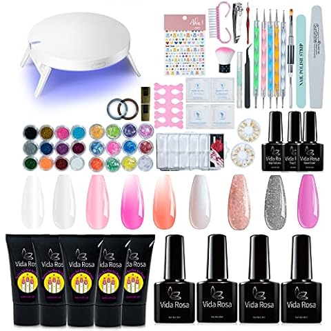 VidaRosa Polygel Nail Kit With UV Lamp Full Set For Beginners Poly Gel Extension Nails 5 Pcs 0.5oz With 4 Colors Glitter Gel Nail Polish Enhancement Nail DIY Technician Set Builder Gel For Nails Cover
