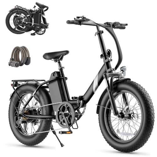Touroll S3 E-Bike Klapprad, 20*3.0 Zoll Fat Tire Elektrofahrrad mit 250W Motor, 36V 13Ah Abnehmbarer Akku bis 65km, Präzise 7-Gang Schaltung, Tiefeinsteiger Pedelec für Damen/Herren & Pendler, Schwarz