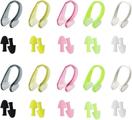 NA - Juego de 10 tapones para la nariz, clip de nariz para nadar con silicona impermeable, protector suave reutilizable para orejas y nariz para