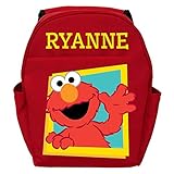 Sesame Street Hello Elmo Personalized Backpack with Custom Name Printed on Red Book Bag | Zippered Compartments and Side Water Bottle Pockets | Toddler Size School Bag