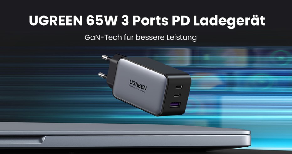 65W USB C Ladegerät Mit Einziehbarem Kabel - GaN Schnellladegerät 3 Port Für IPhone & Laptop