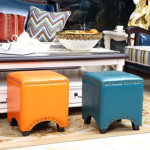 Repose-pieds boîte de rangement carré cuir marron rivets - 7