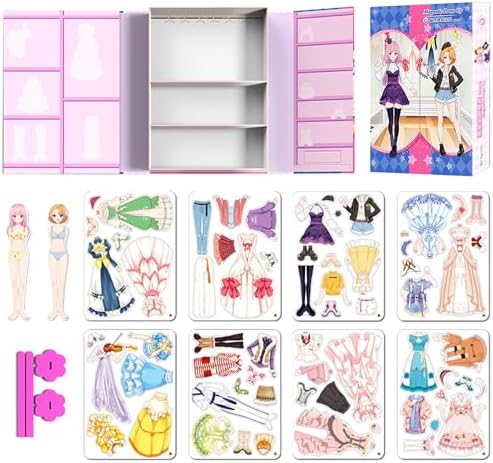 Magnetic Dress Up Paper Doll Pretend Play,Dollhouse Magnet Travel Toys Car Activities Road Trip,Clothes Puzzles Game,3+ Girls Preschool Learning Created Imagine Birthday Gift