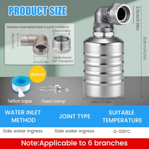 Image of HASTHIP 1 /2 inch to 3 /4'' Float Valve for Water Tank 304 Stainless Steel Auto
